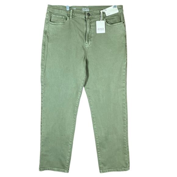 A.N.A Womens Jeans Green High Rise Slim Straight Leg Fitted Hip Thigh Stretch 16 - Picture 1 of 12